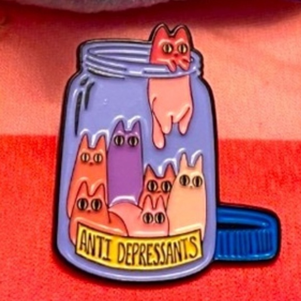 ANTI DEPRESSANTS | Solution Lapel Pin | Happy Jar of Cats